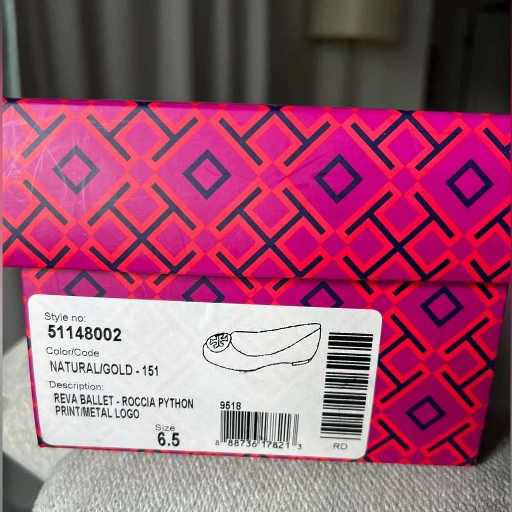 Tory Burch Snake-Print Flats with Gold Logo Medallions